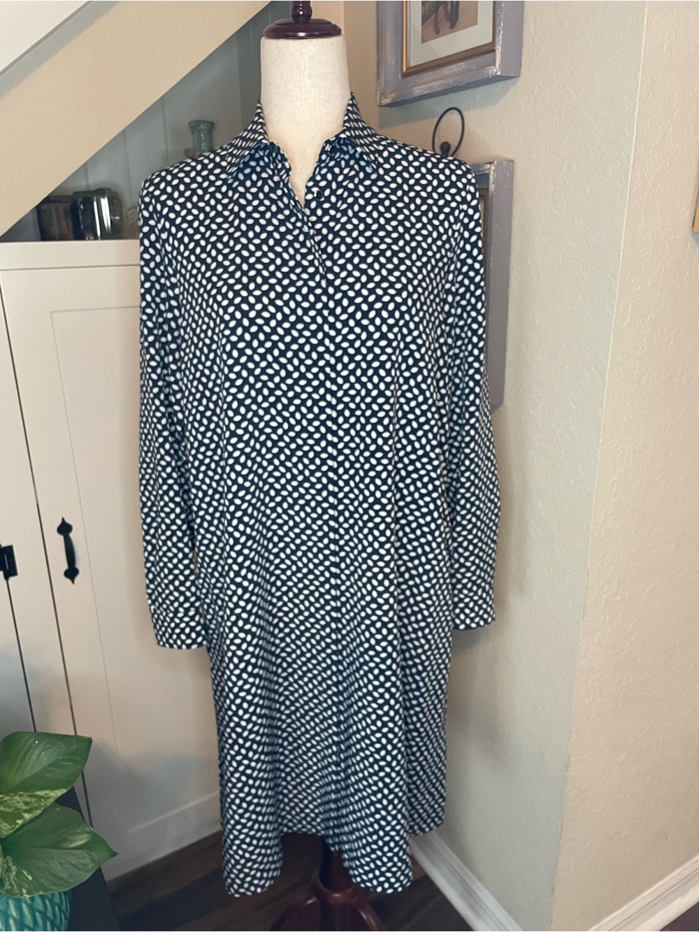 MaxMara Studio Navy and White Spotted Shirt Dress